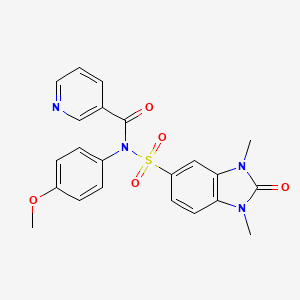 molecular formula C22H20N4O5S B3486242 N-[(1,3-DIMETHYL-2-OXO-2,3-DIHYDRO-1H-1,3-BENZODIAZOL-5-YL)SULFONYL]-N-(4-METHOXYPHENYL)PYRIDINE-3-CARBOXAMIDE 