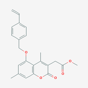 molecular formula C23H22O5 B3486344 METHYL 2-{5-[(4-ETHENYLPHENYL)METHOXY]-4,7-DIMETHYL-2-OXO-2H-CHROMEN-3-YL}ACETATE 
