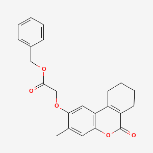 molecular formula C23H22O5 B3486368 BENZYL 2-({3-METHYL-6-OXO-6H,7H,8H,9H,10H-CYCLOHEXA[C]CHROMEN-2-YL}OXY)ACETATE 