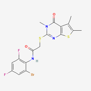 molecular formula C17H14BrF2N3O2S2 B3486442 N-(2-bromo-4,6-difluorophenyl)-2-[(3,5,6-trimethyl-4-oxo-3,4-dihydrothieno[2,3-d]pyrimidin-2-yl)sulfanyl]acetamide 
