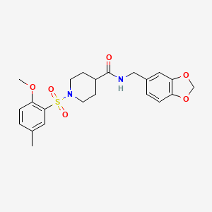 molecular formula C22H26N2O6S B3486500 N-(1,3-benzodioxol-5-ylmethyl)-1-(2-methoxy-5-methylphenyl)sulfonylpiperidine-4-carboxamide 