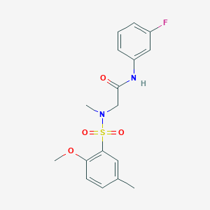 molecular formula C17H19FN2O4S B3486552 N-(3-fluorophenyl)-2-[(2-methoxy-5-methylphenyl)sulfonyl-methylamino]acetamide 