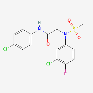molecular formula C15H13Cl2FN2O3S B3486657 N~2~-(3-chloro-4-fluorophenyl)-N~1~-(4-chlorophenyl)-N~2~-(methylsulfonyl)glycinamide 