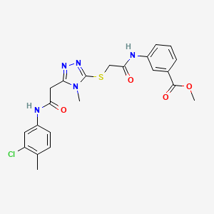 molecular formula C22H22ClN5O4S B3486763 Methyl 3-[[2-[[5-[2-(3-chloro-4-methylanilino)-2-oxoethyl]-4-methyl-1,2,4-triazol-3-yl]sulfanyl]acetyl]amino]benzoate 