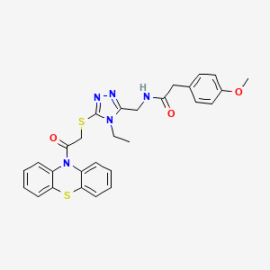 molecular formula C28H27N5O3S2 B3486983 N-[(4-ethyl-5-{[2-oxo-2-(10H-phenothiazin-10-yl)ethyl]sulfanyl}-4H-1,2,4-triazol-3-yl)methyl]-2-(4-methoxyphenyl)acetamide 