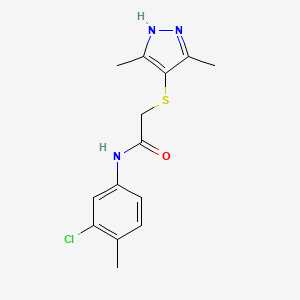 molecular formula C14H16ClN3OS B3487575 N-(3-chloro-4-methylphenyl)-2-[(3,5-dimethyl-1H-pyrazol-4-yl)sulfanyl]acetamide 