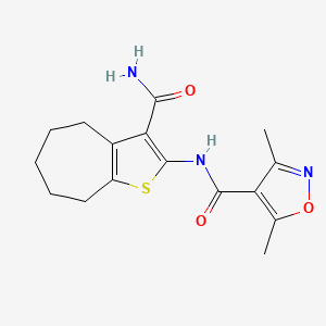 molecular formula C16H19N3O3S B3487972 N-(3-CARBAMOYL-5,6,7,8-TETRAHYDRO-4H-CYCLOHEPTA[B]THIOPHEN-2-YL)-3,5-DIMETHYL-4-ISOXAZOLECARBOXAMIDE 