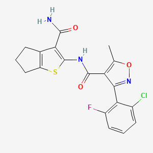 molecular formula C19H15ClFN3O3S B3488696 N-[3-(aminocarbonyl)-5,6-dihydro-4H-cyclopenta[b]thien-2-yl]-3-(2-chloro-6-fluorophenyl)-5-methyl-4-isoxazolecarboxamide 