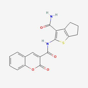 molecular formula C18H14N2O4S B3489874 N-[3-(aminocarbonyl)-5,6-dihydro-4H-cyclopenta[b]thien-2-yl]-2-oxo-2H-chromene-3-carboxamide 