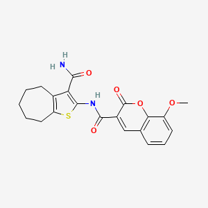 molecular formula C21H20N2O5S B3490081 N-[3-(aminocarbonyl)-5,6,7,8-tetrahydro-4H-cyclohepta[b]thien-2-yl]-8-methoxy-2-oxo-2H-chromene-3-carboxamide 