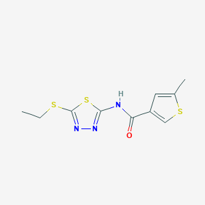 molecular formula C10H11N3OS3 B3490212 N-[5-(ETHYLSULFANYL)-1,3,4-THIADIAZOL-2-YL]-5-METHYL-3-THIOPHENECARBOXAMIDE 