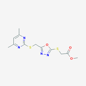 molecular formula C12H14N4O3S2 B349026 Methyl 2-[[5-[(4,6-dimethylpyrimidin-2-yl)sulfanylmethyl]-1,3,4-oxadiazol-2-yl]sulfanyl]acetate CAS No. 494826-04-9