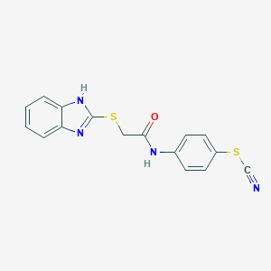 molecular formula C16H12N4OS2 B349083 4-{[(1H-benzimidazol-2-ylsulfanyl)acetyl]amino}phenyl thiocyanate CAS No. 356775-78-5