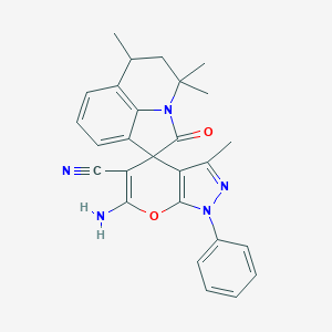 molecular formula C27H25N5O2 B349085 6-Amino-3,4',4',6'-tetramethyl-1-phenyl-1,4',5',6'-tetrahydro-2'-oxospiro(pyrano[2,3-c]pyrazole-4,1'-pyrrolo[3,2,1-ij]quinoline)-5-carbonitrile CAS No. 669719-62-4