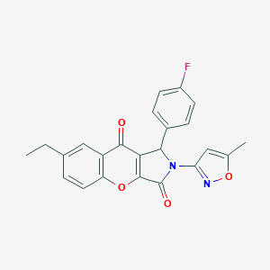 molecular formula C23H17FN2O4 B349102 7-Ethyl-1-(4-fluorophenyl)-2-(5-methyl-3-isoxazolyl)-1,2-dihydrochromeno[2,3-c]pyrrole-3,9-dione CAS No. 874397-15-6