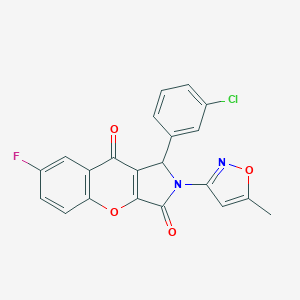 molecular formula C21H12ClFN2O4 B349103 1-(3-Chlorophenyl)-7-fluoro-2-(5-methyl-3-isoxazolyl)-1,2-dihydrochromeno[2,3-c]pyrrole-3,9-dione CAS No. 874396-91-5