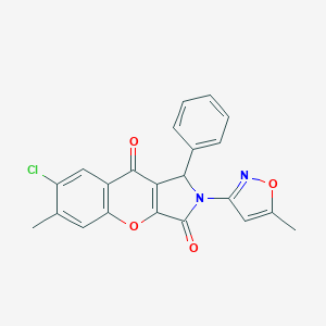 molecular formula C22H15ClN2O4 B349110 7-Chloro-6-methyl-2-(5-methyl-3-isoxazolyl)-1-phenyl-1,2-dihydrochromeno[2,3-c]pyrrole-3,9-dione CAS No. 874396-42-6