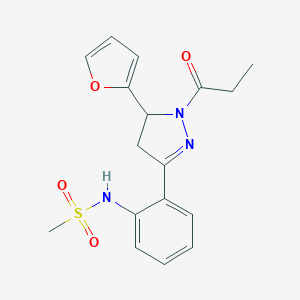 molecular formula C17H19N3O4S B349138 N-{2-[5-(furan-2-yl)-1-propanoyl-4,5-dihydro-1H-pyrazol-3-yl]phenyl}methanesulfonamide CAS No. 919741-64-3
