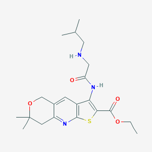 molecular formula C21H29N3O4S B349140 Ethyl 12,12-dimethyl-6-[[2-(2-methylpropylamino)acetyl]amino]-11-oxa-4-thia-2-azatricyclo[7.4.0.03,7]trideca-1,3(7),5,8-tetraene-5-carboxylate CAS No. 921158-45-4