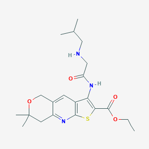 Ethyl 12,12-dimethyl-6-[[2-(2-methylpropylamino)acetyl]amino]-11-oxa-4-thia-2-azatricyclo[7.4.0.03,7]trideca-1,3(7),5,8-tetraene-5-carboxylate