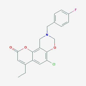 molecular formula C20H17ClFNO3 B349167 6-chloro-4-ethyl-9-(4-fluorobenzyl)-9,10-dihydro-2H,8H-chromeno[8,7-e][1,3]oxazin-2-one CAS No. 853892-91-8