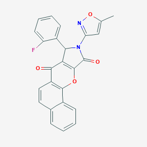 molecular formula C25H15FN2O4 B349171 8-(2-Fluorophenyl)-9-(5-methyl-3-isoxazolyl)-8,9-dihydrobenzo[7,8]chromeno[2,3-c]pyrrole-7,10-dione CAS No. 902049-57-4