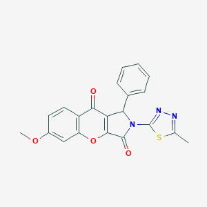 molecular formula C21H15N3O4S B349175 6-Methoxy-2-(5-methyl-1,3,4-thiadiazol-2-yl)-1-phenyl-1,2-dihydrochromeno[2,3-c]pyrrole-3,9-dione CAS No. 886174-55-6