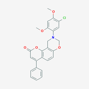 molecular formula C25H20ClNO5 B349181 9-(5-chloro-2,4-dimethoxyphenyl)-4-phenyl-9,10-dihydro-2H,8H-chromeno[8,7-e][1,3]oxazin-2-one CAS No. 859870-03-4
