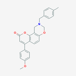 molecular formula C26H23NO4 B349182 4-(4-methoxyphenyl)-9-(4-methylbenzyl)-9,10-dihydro-2H,8H-chromeno[8,7-e][1,3]oxazin-2-one CAS No. 853892-89-4