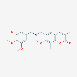 molecular formula C24H27NO6 B349189 6,7,10-trimethyl-3-(3,4,5-trimethoxybenzyl)-3,4-dihydro-2H,8H-chromeno[6,7-e][1,3]oxazin-8-one CAS No. 859109-02-7