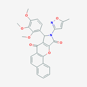 molecular formula C28H22N2O7 B349201 9-(5-Methyl-3-isoxazolyl)-8-(2,3,4-trimethoxyphenyl)-8,9-dihydrobenzo[7,8]chromeno[2,3-c]pyrrole-7,10-dione CAS No. 902022-02-0