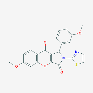 molecular formula C22H16N2O5S B349210 6-Methoxy-1-(3-methoxyphenyl)-2-(1,3-thiazol-2-yl)-1,2-dihydrochromeno[2,3-c]pyrrole-3,9-dione CAS No. 886171-17-1