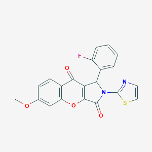 molecular formula C21H13FN2O4S B349215 1-(2-Fluorophenyl)-6-methoxy-2-(1,3-thiazol-2-yl)-1,2-dihydrochromeno[2,3-c]pyrrole-3,9-dione CAS No. 879578-70-8