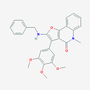 molecular formula C28H26N2O5 B349226 2-(benzylamino)-5-methyl-3-(3,4,5-trimethoxyphenyl)furo[3,2-c]quinolin-4(5H)-one CAS No. 881075-49-6