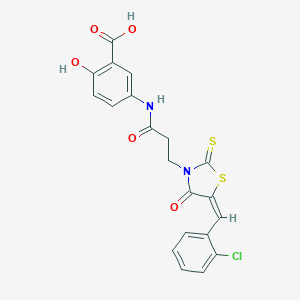 molecular formula C20H15ClN2O5S2 B349392 (E)-5-(3-(5-(2-chlorobenzylidene)-4-oxo-2-thioxothiazolidin-3-yl)propanamido)-2-hydroxybenzoic acid CAS No. 378766-19-9