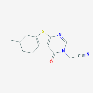 molecular formula C13H13N3OS B349393 (7-methyl-4-oxo-5,6,7,8-tetrahydro[1]benzothieno[2,3-d]pyrimidin-3(4H)-yl)acetonitrile CAS No. 329227-54-5