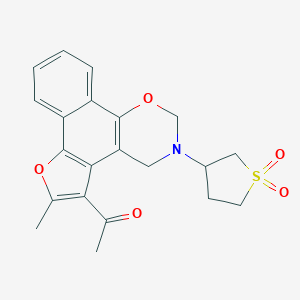molecular formula C21H21NO5S B349394 1-(3-(1,1-dioxidotetrahydrothiophen-3-yl)-6-methyl-3,4-dihydro-2H-furo[3',2':3,4]naphtho[2,1-e][1,3]oxazin-5-yl)ethanone CAS No. 438486-71-6