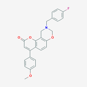 molecular formula C25H20FNO4 B349611 9-(4-fluorobenzyl)-4-(4-methoxyphenyl)-9,10-dihydro-2H,8H-chromeno[8,7-e][1,3]oxazin-2-one 