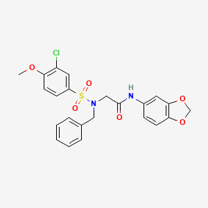 molecular formula C23H21ClN2O6S B3496435 N-(2H-1,3-BENZODIOXOL-5-YL)-2-(N-BENZYL3-CHLORO-4-METHOXYBENZENESULFONAMIDO)ACETAMIDE 