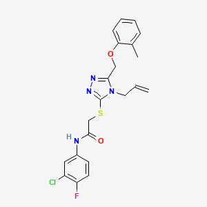molecular formula C21H20ClFN4O2S B3496800 N-(3-chloro-4-fluorophenyl)-2-({5-[(2-methylphenoxy)methyl]-4-(prop-2-en-1-yl)-4H-1,2,4-triazol-3-yl}sulfanyl)acetamide 