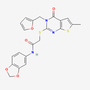 molecular formula C21H17N3O5S2 B3497159 N-(1,3-benzodioxol-5-yl)-2-[3-(furan-2-ylmethyl)-6-methyl-4-oxothieno[2,3-d]pyrimidin-2-yl]sulfanylacetamide 
