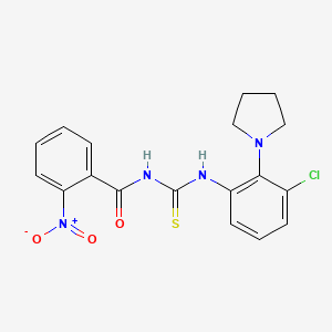 molecular formula C18H17ClN4O3S B3497178 N-({[3-chloro-2-(1-pyrrolidinyl)phenyl]amino}carbonothioyl)-2-nitrobenzamide 