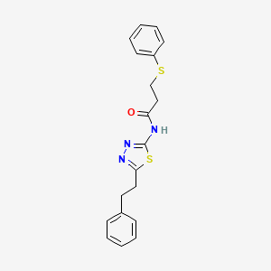 molecular formula C19H19N3OS2 B3497394 N-[5-(2-phenylethyl)-1,3,4-thiadiazol-2-yl]-3-(phenylsulfanyl)propanamide 