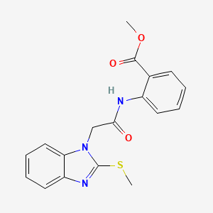 molecular formula C18H17N3O3S B3497653 METHYL 2-({2-[2-(METHYLSULFANYL)-1H-1,3-BENZIMIDAZOL-1-YL]ACETYL}AMINO)BENZOATE 