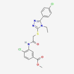 molecular formula C20H18Cl2N4O3S B3497681 methyl 4-chloro-3-[({[5-(4-chlorophenyl)-4-ethyl-4H-1,2,4-triazol-3-yl]thio}acetyl)amino]benzoate 