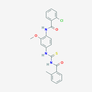 molecular formula C23H20ClN3O3S B3498014 2-chloro-N-[2-methoxy-4-({[(2-methylbenzoyl)amino]carbonothioyl}amino)phenyl]benzamide 