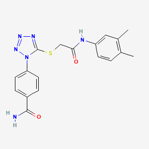 molecular formula C18H18N6O2S B3498653 4-[5-({[(3,4-DIMETHYLPHENYL)CARBAMOYL]METHYL}SULFANYL)-1H-1,2,3,4-TETRAZOL-1-YL]BENZAMIDE 
