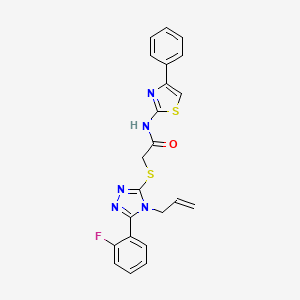 molecular formula C22H18FN5OS2 B3498860 2-{[5-(2-fluorophenyl)-4-(prop-2-en-1-yl)-4H-1,2,4-triazol-3-yl]sulfanyl}-N-(4-phenyl-1,3-thiazol-2-yl)acetamide 