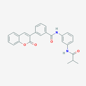molecular formula C26H22N2O4 B3499711 N-{3-[(2-methylpropanoyl)amino]phenyl}-3-(2-oxo-2H-chromen-3-yl)benzamide 