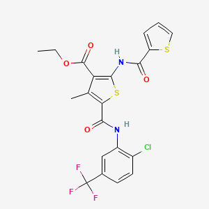 molecular formula C21H16ClF3N2O4S2 B3499791 Ethyl 5-{[2-chloro-5-(trifluoromethyl)phenyl]carbamoyl}-4-methyl-2-(thiophene-2-amido)thiophene-3-carboxylate 